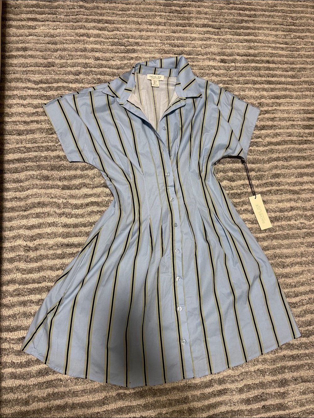 Rachel Zoe Light Blue Striped Button-Front Mini Dress